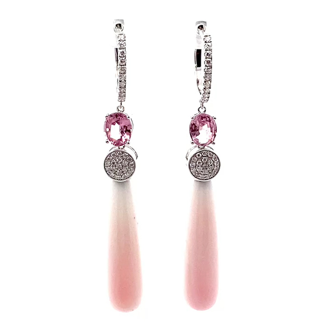 Spinel Brilliant Mother of Pearl Earrings 750 White Gold 0.47 ct TW VS Mine Tajikistan 2.15 ct Great Pink