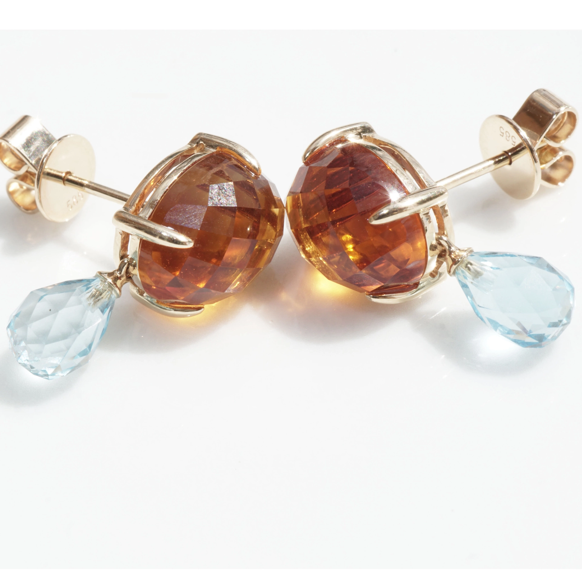 Citrine Blue Topaz Earrings 14 kt Yellowgold....Sky and Sun