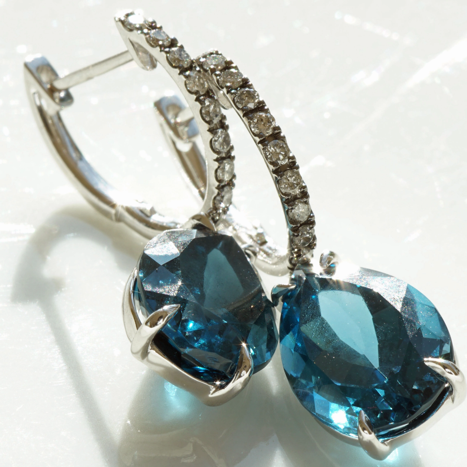 Blue and Grey Color Earrings made in a traditional Goldsmith's Factory in Valenza/Italy Bluetopaz and Diamonds 18kt Whitegold