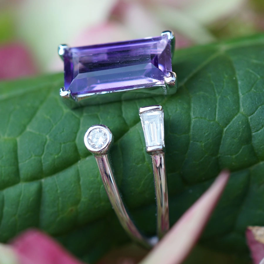 Amethyst Brillant Ring 750er Weissgold Elfenzart