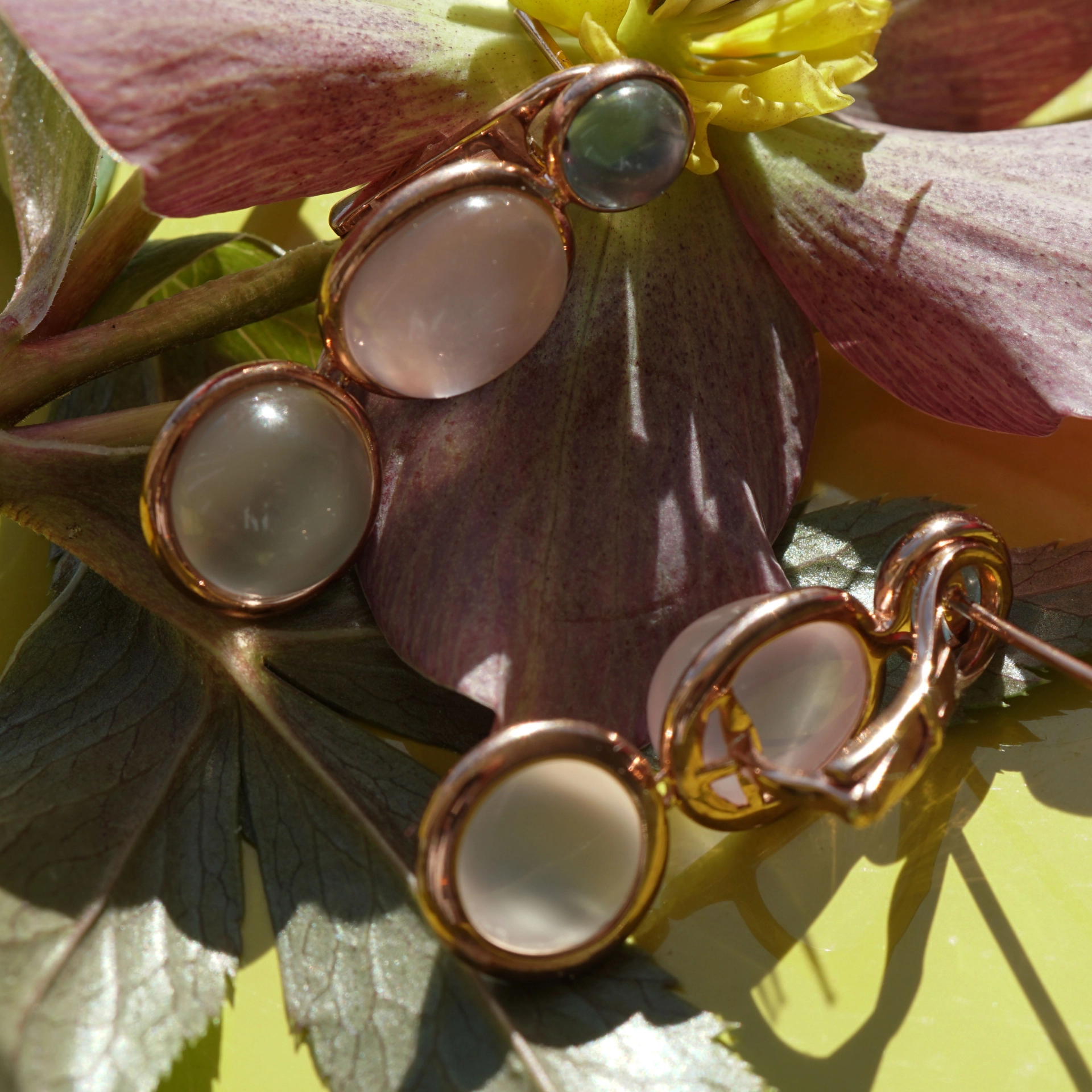 Ohrhänger in 750er Rosegold Mondstein Rosenquarz Aquamarin Fashionfarben