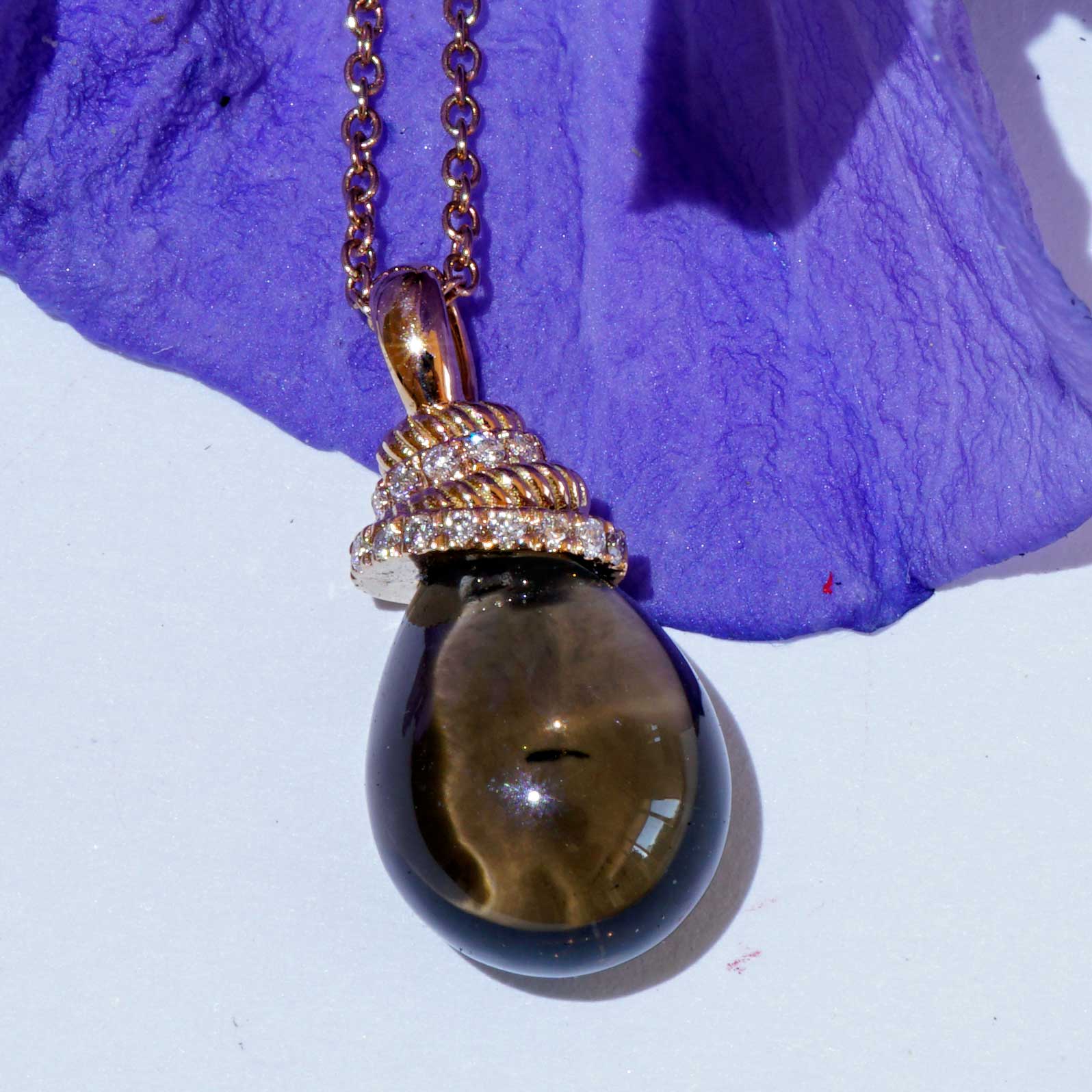 For sailors... Smoky Quartz Brilliant Pendant with Chain 750 Rose Gold... delicate Knot Shape with Drop