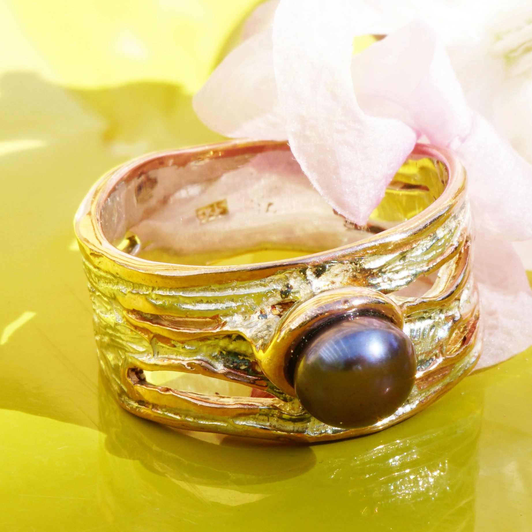Pearl Ring...Silver...rough Sea...handcrafted