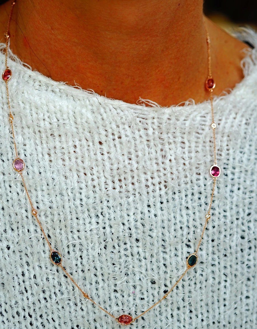Spinell Brillant Collier 750er Rosegold 60 cm lang