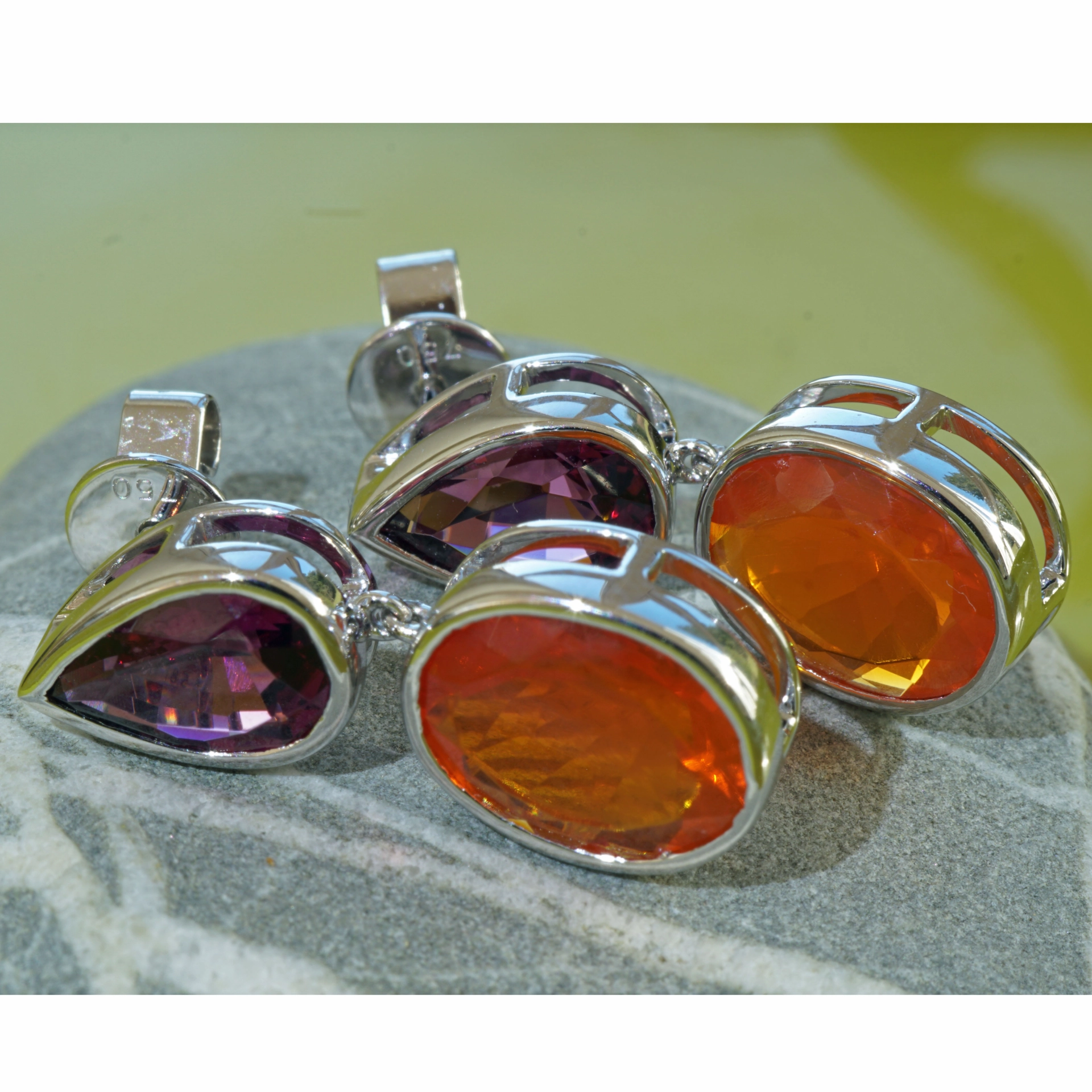 Crazy Colors combinated.....Fireopal and Rhodolith Earrings
