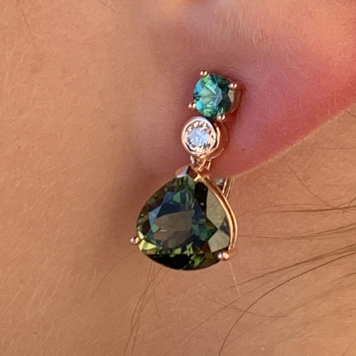 Turmalin Brillant Ohrhänger m. Stecker 750er Rosegold 5.30 ct 0.48 ct 0.20 ct...DRAGONIA