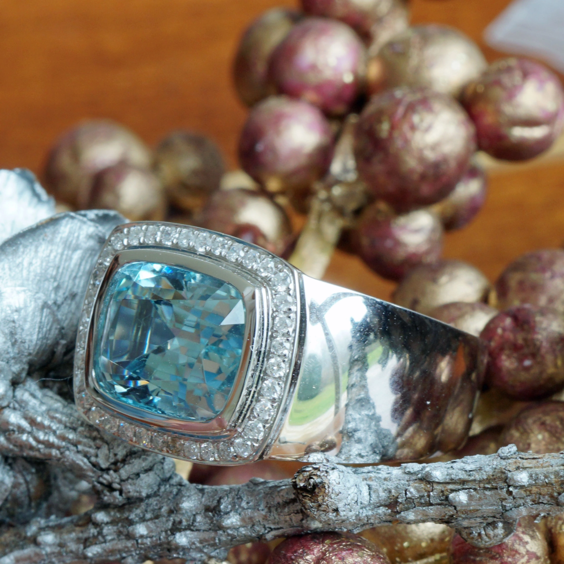 Aquamarin Brillant Ring in 750er Weißgold
