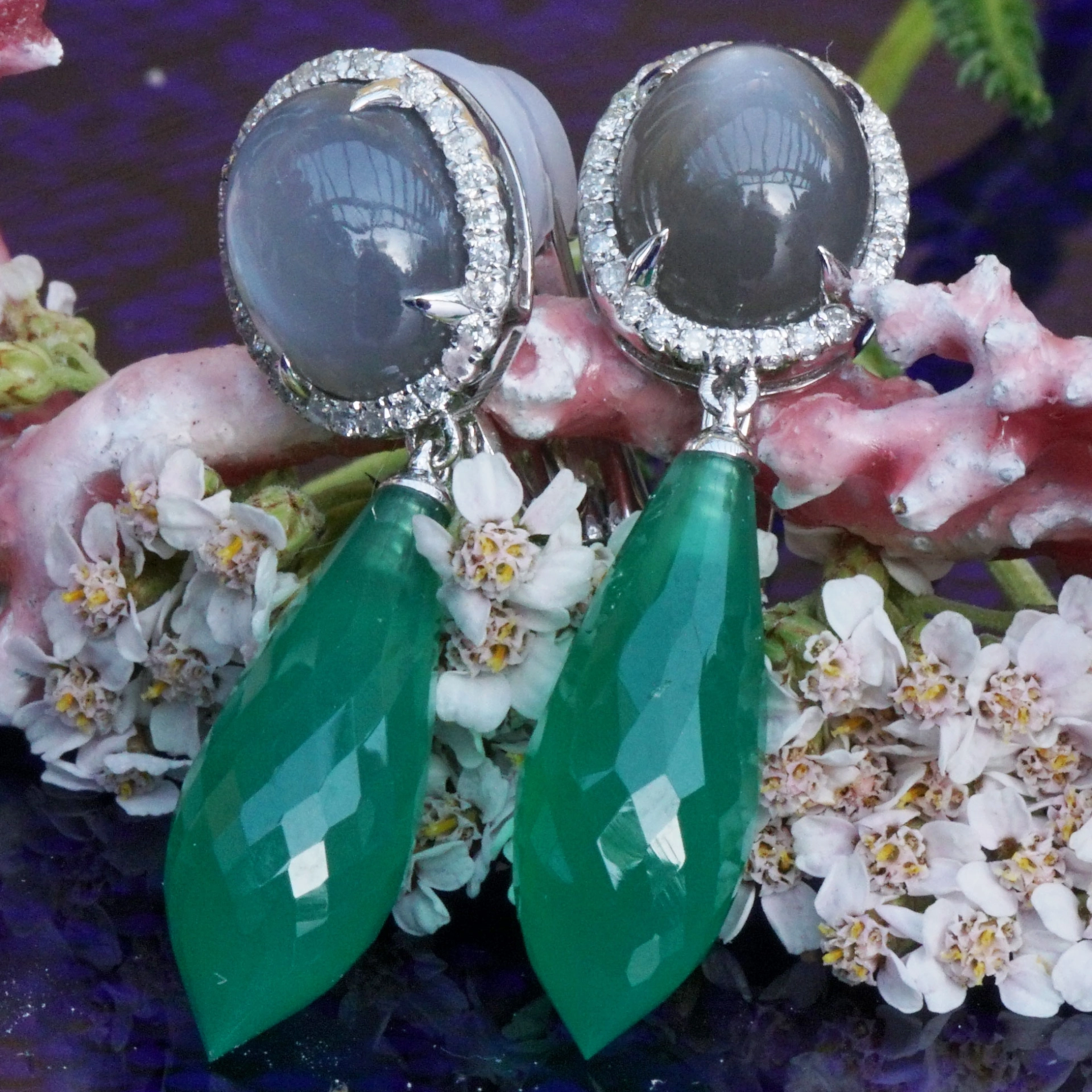 Diamand Agate Earrings 18 kt Whitegold....Nights in Bali