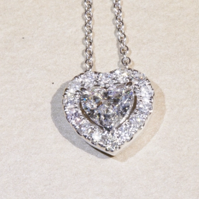 Necklace with Heart full cut brilliant approx. 0.90 ct, H (white) / SI2  GIA report 18 kt White Gold