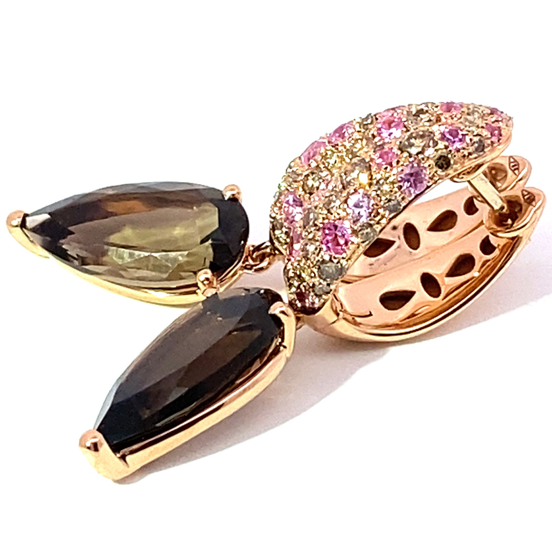 Sapphire Smoky Quartz Brilliant Earrings 750 Rose Gold... noble combination.. Pink and Mocha 6 ct 0.51 ct