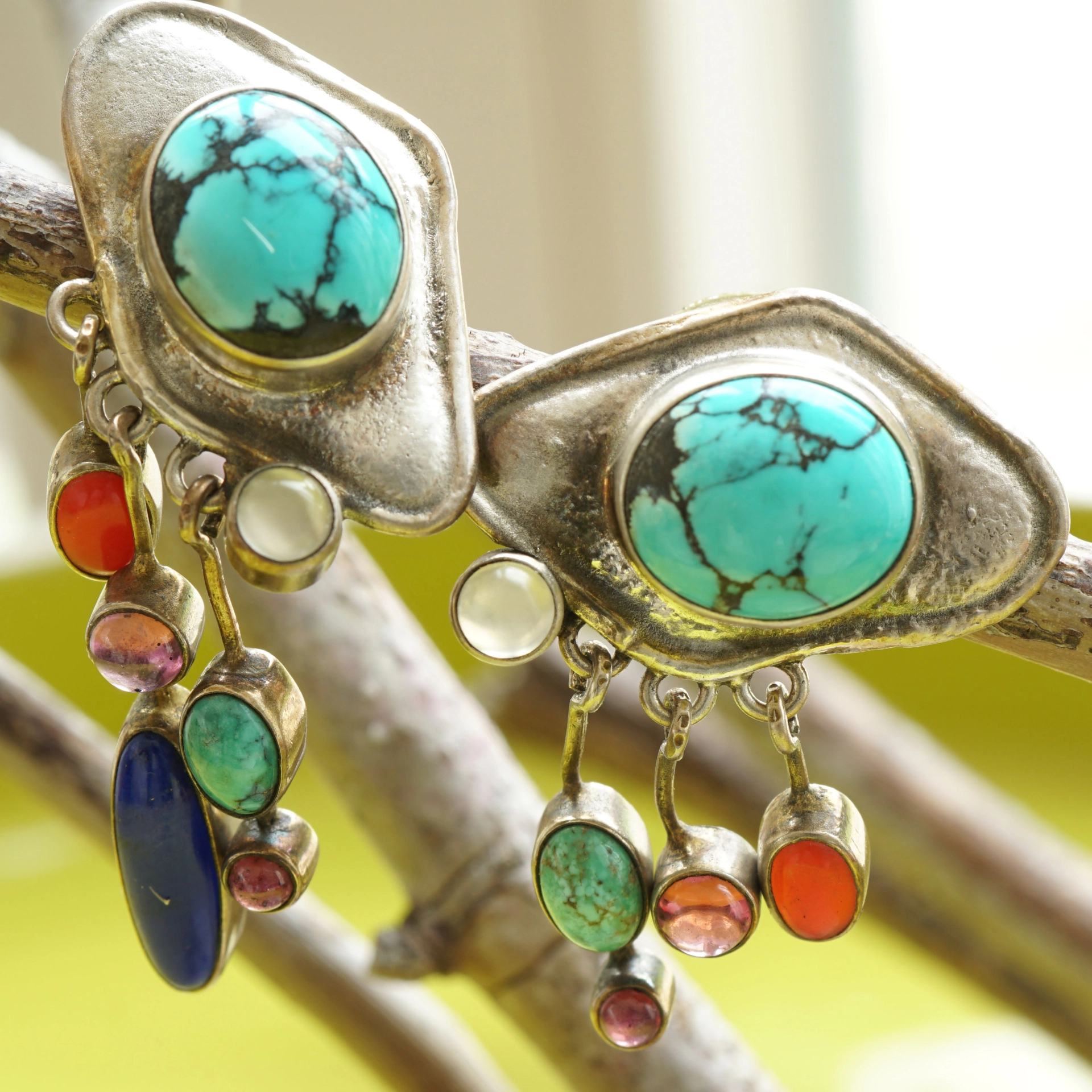 Turquoise Gem Ear Studs Silver.....indian Summertime...