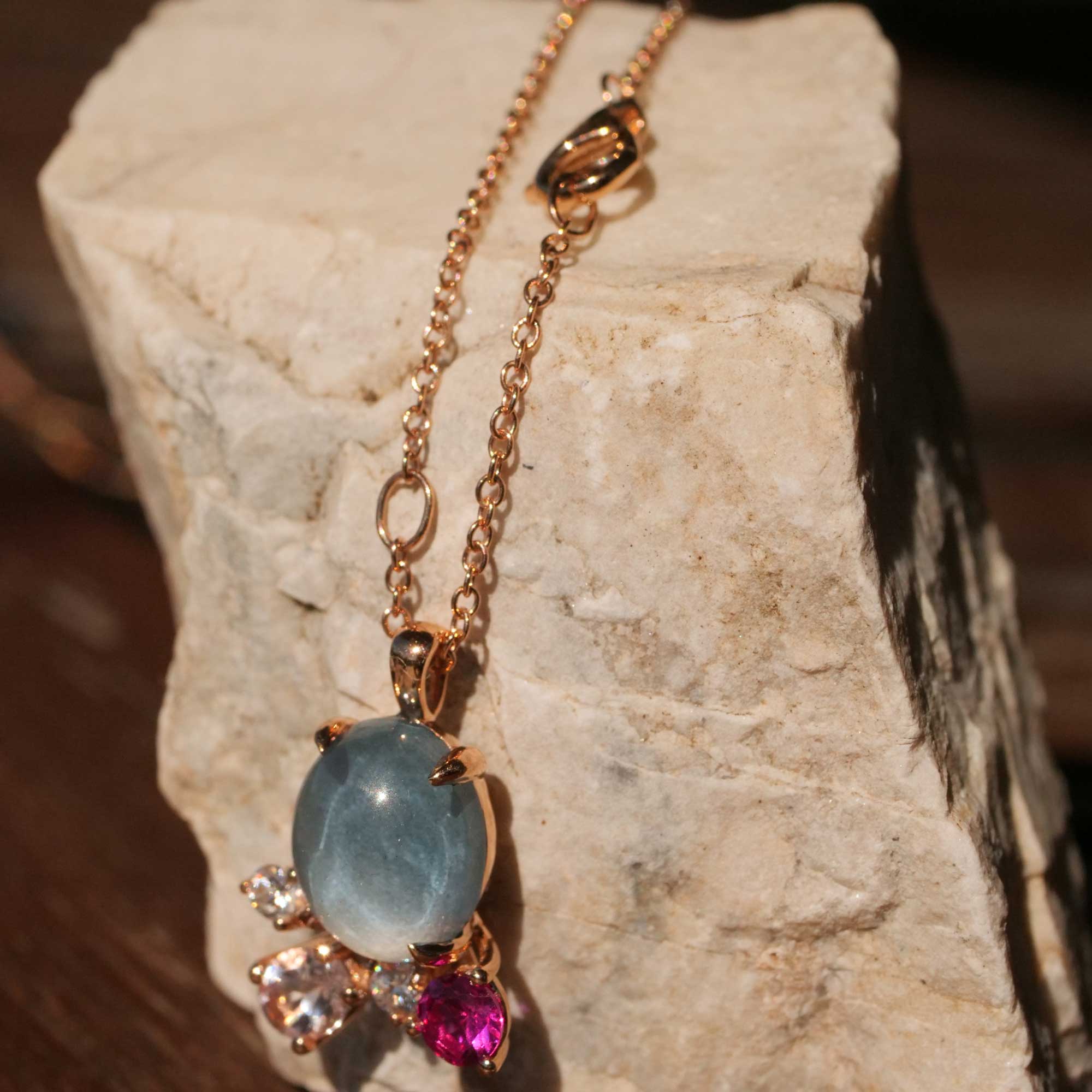 Topaz Tourmaline Morganite Brilliant Pendant with Chain 750 Rose Gold exquisite jewelry from Italy
