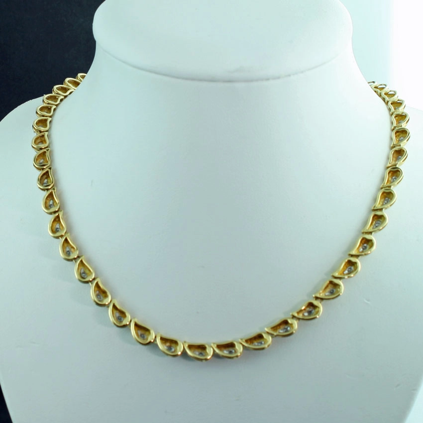 Tropfenspiel-Collier mit Brillanten, 750er-Gelbgold/Platin-1 ct