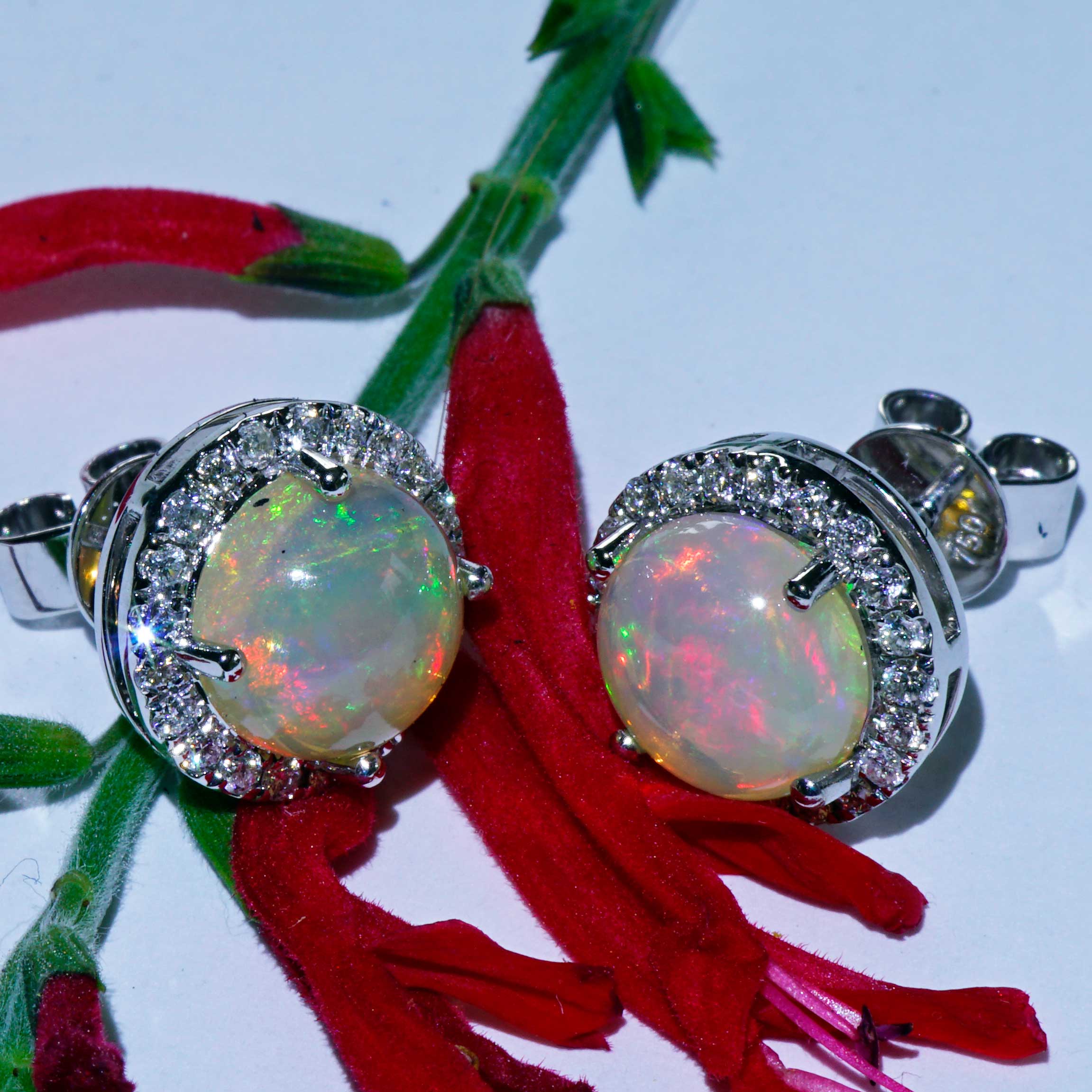 Brilliant Opal Ear Stud 18 kt Whitegold TW / VS lively fine transluzent Ethiopia