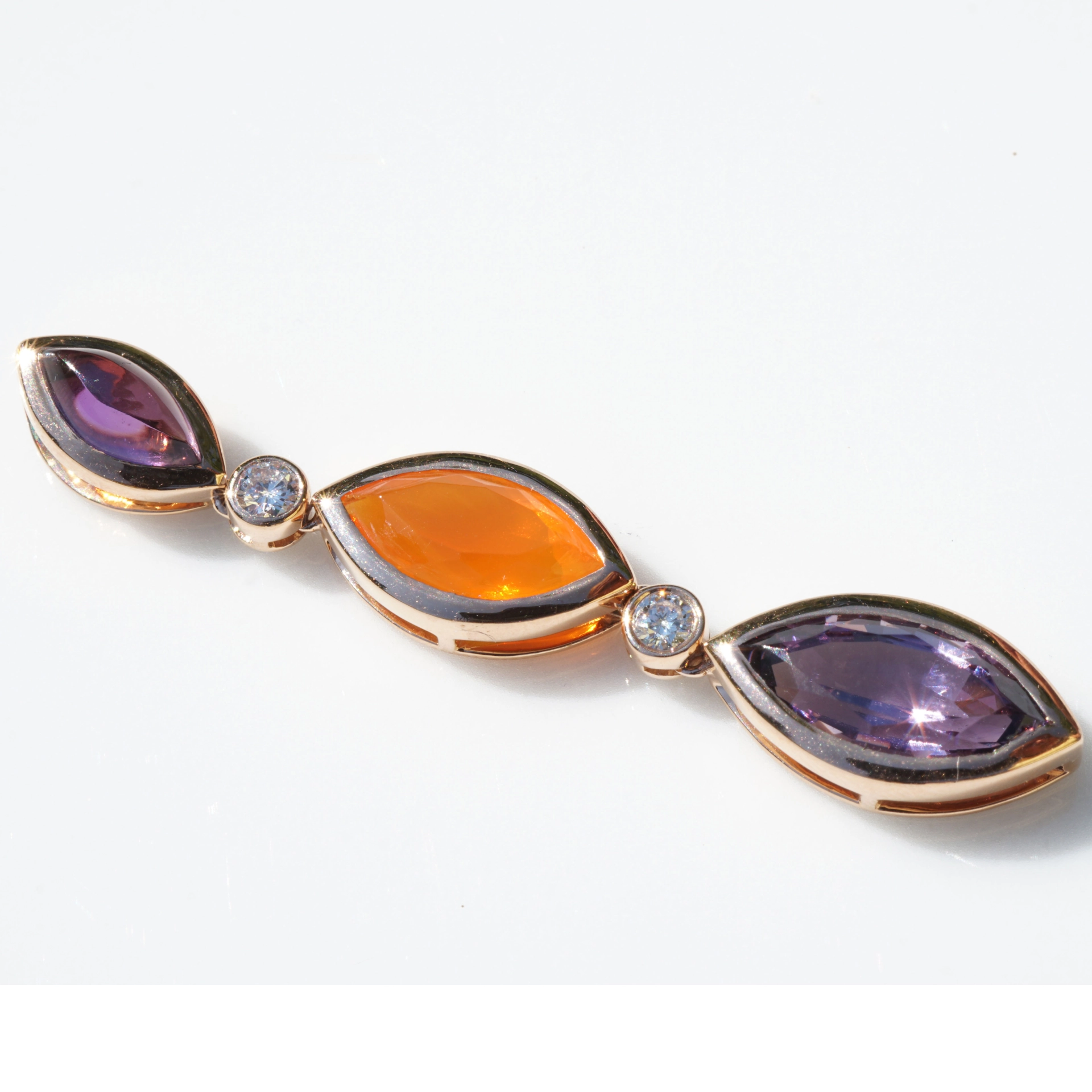 Spinel fire opal amethyst pendant 750 rose gold with brilliants..Hallelujah