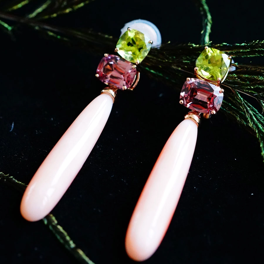 Rare Spinel Peridot Coral Earrings.....highest Quality!