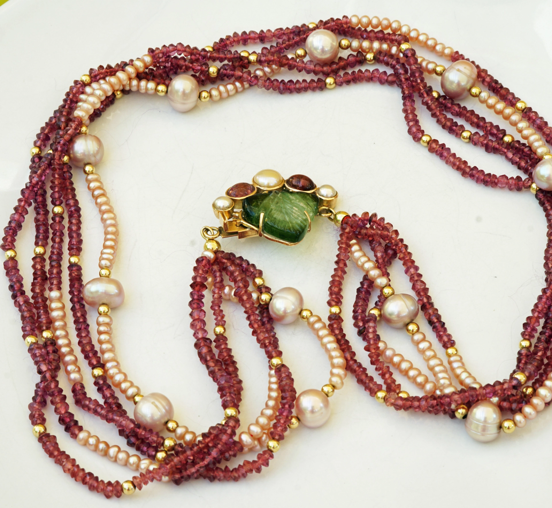 Turmalin Zuchtperl Collier 585er Gelbgold Einzelanfertigung von privat 45 cm