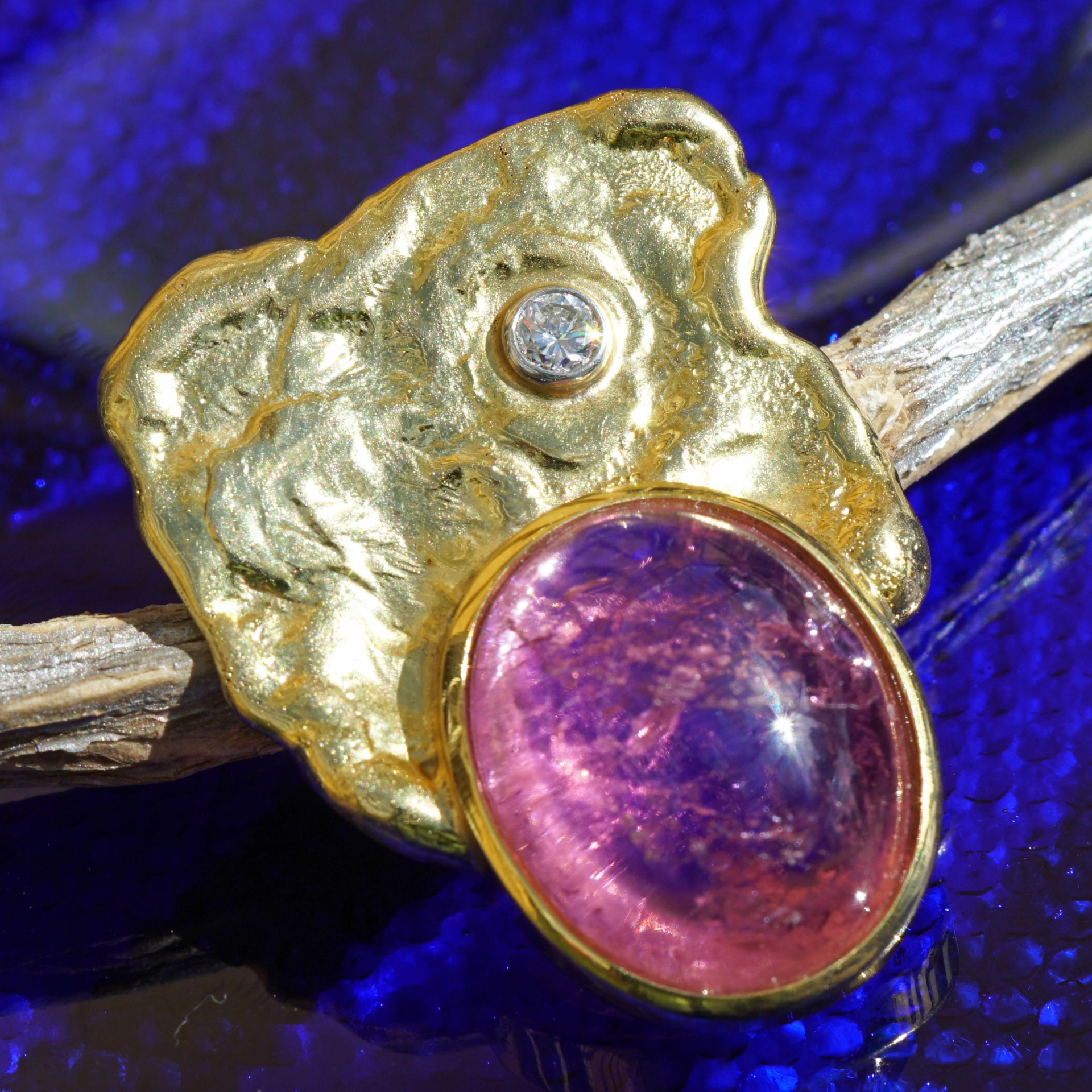 Turmalin Brillant Anhänger 585er Gelbgold massive Handarbeit 12 Gramm
