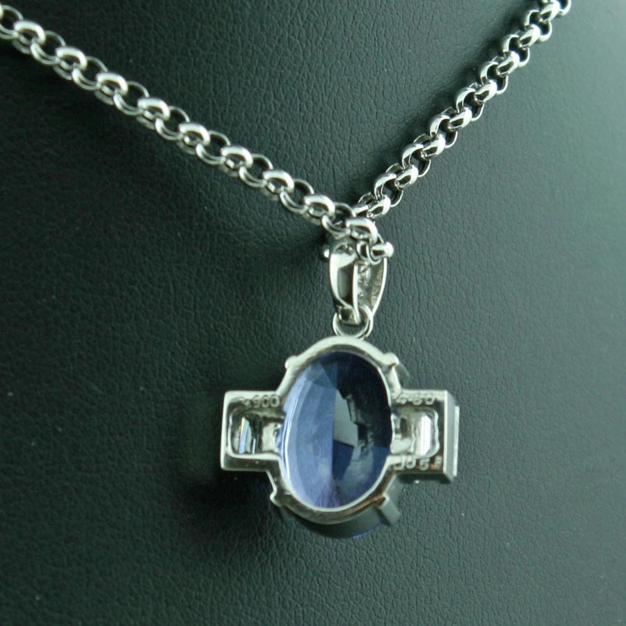 Tansanit-Brillant-Anhänger mit Kette, 900er-Platin-4,80 ct