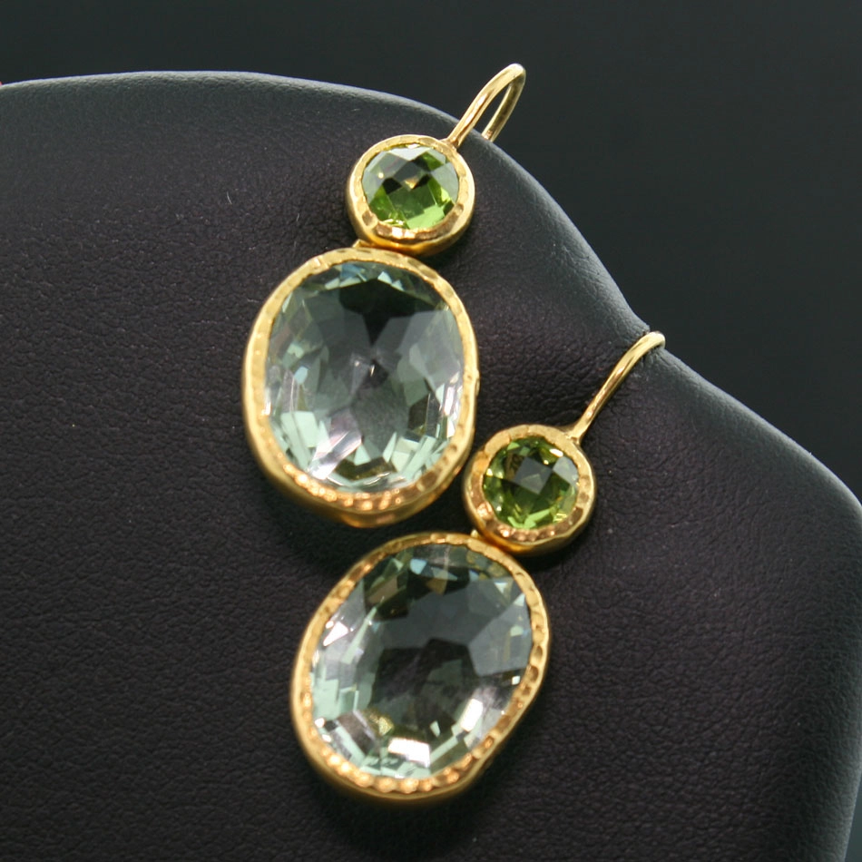 Peridot-grüner Amethyst-Ohrhänger-Silber/vergoldet