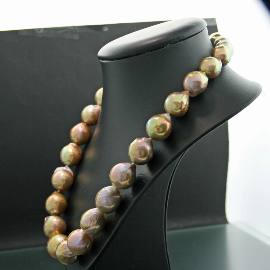 Barock Perl Collier 48 cm in gold und rose´farben 12-18 mm D. Natur