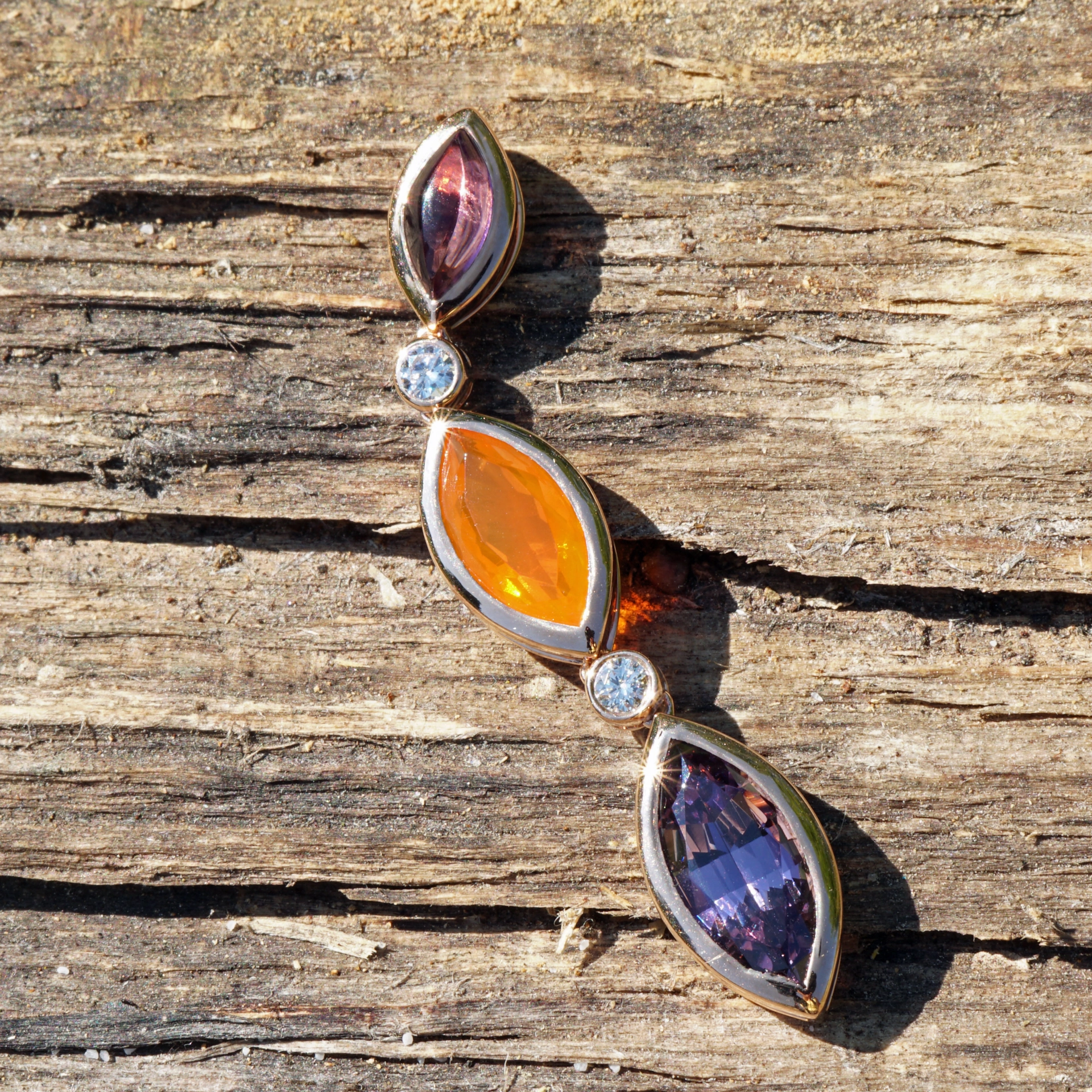 Spinel fire opal amethyst pendant 750 rose gold with brilliants..Hallelujah