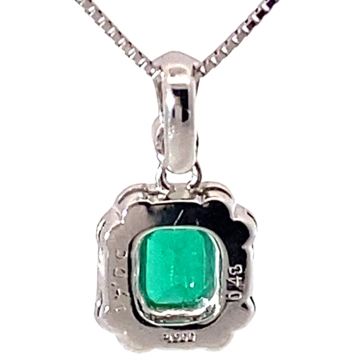 Vivid Green Emerald Brilliant Necklace 900 Platinum 0.48 ct 0.41 ct Colombia