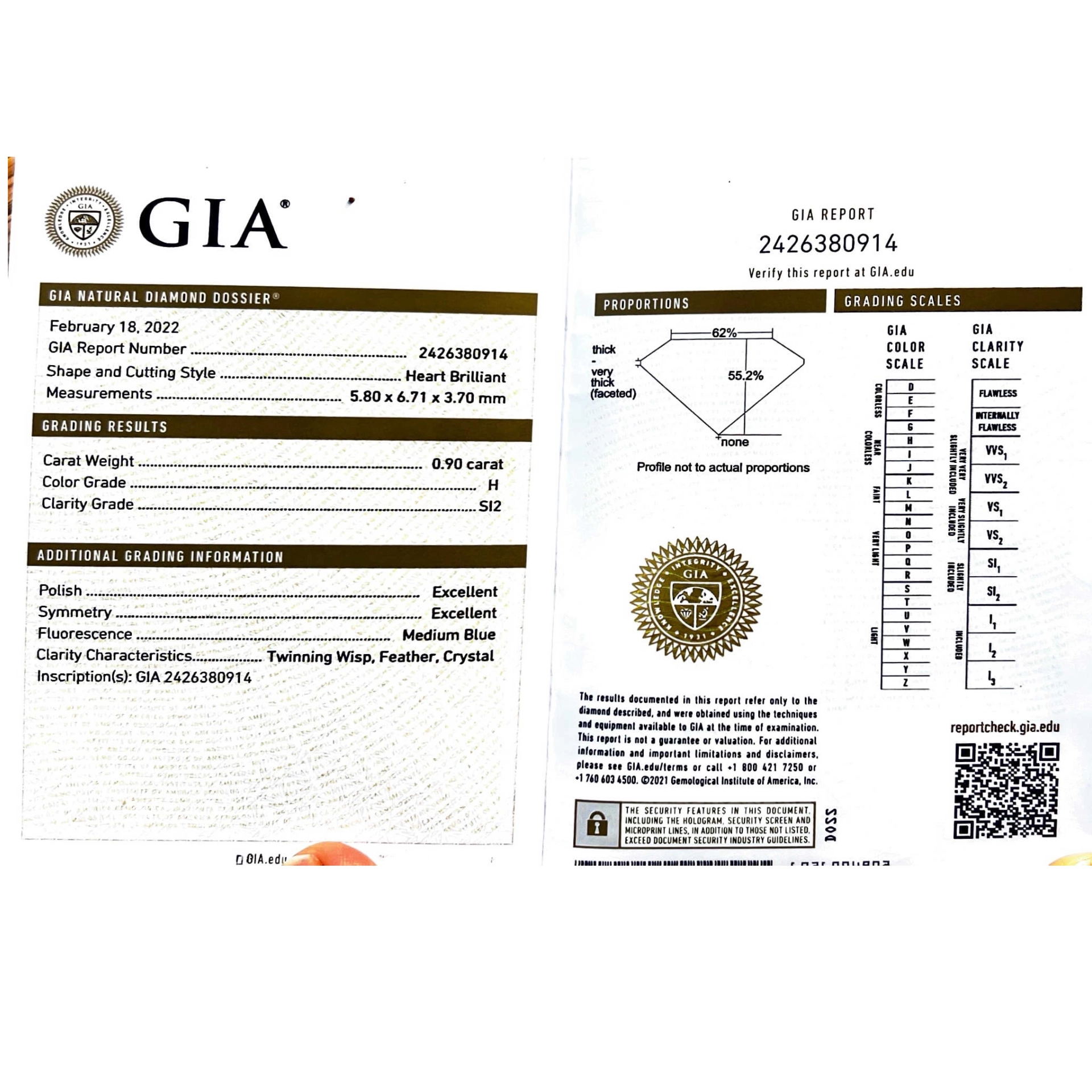Necklace with Heart full cut brilliant approx. 0.90 ct, H (white) / SI2  GIA report 18 kt White Gold