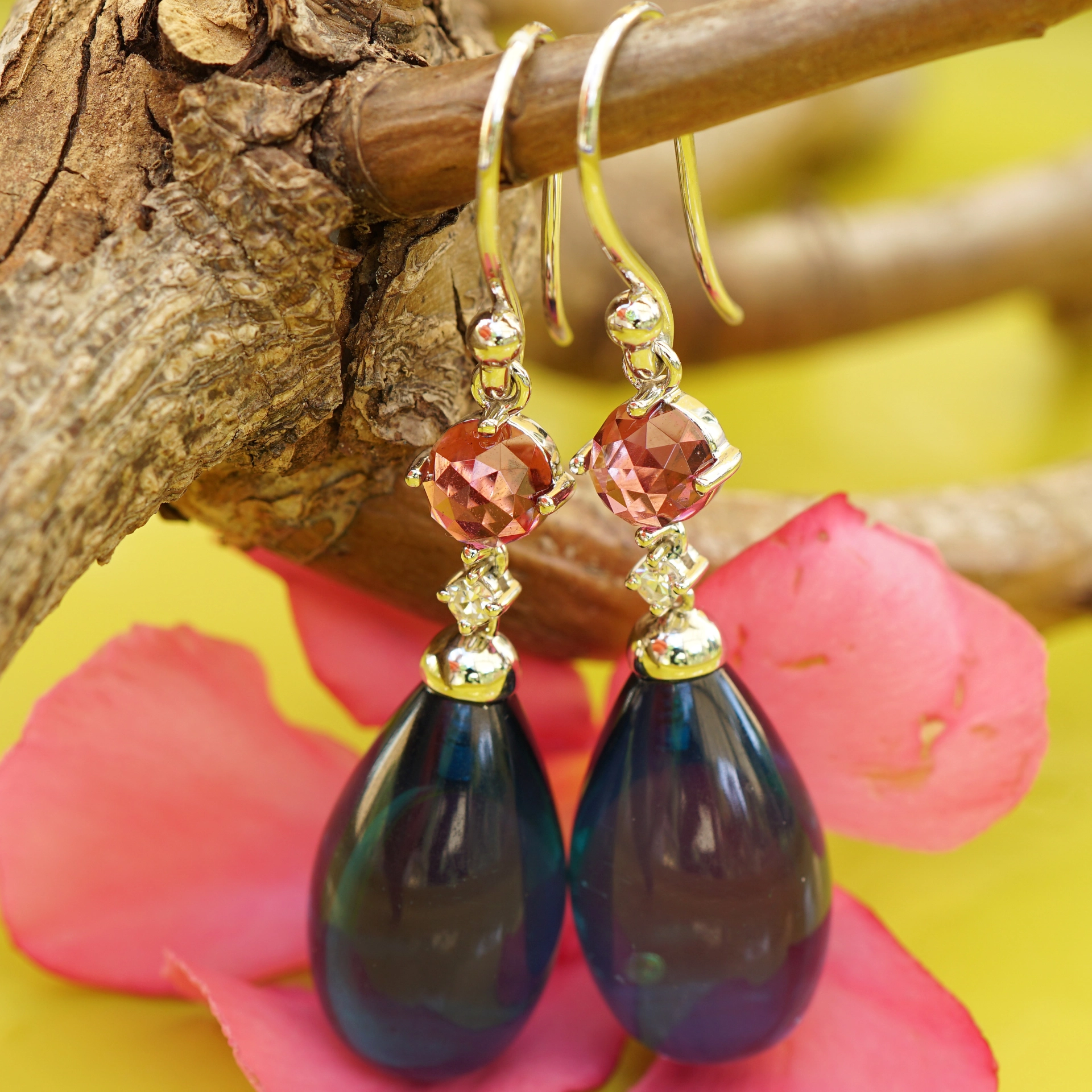 Amber Tourmaline Earrings with Brilliants 18 kt Gold ....the summer will be hot