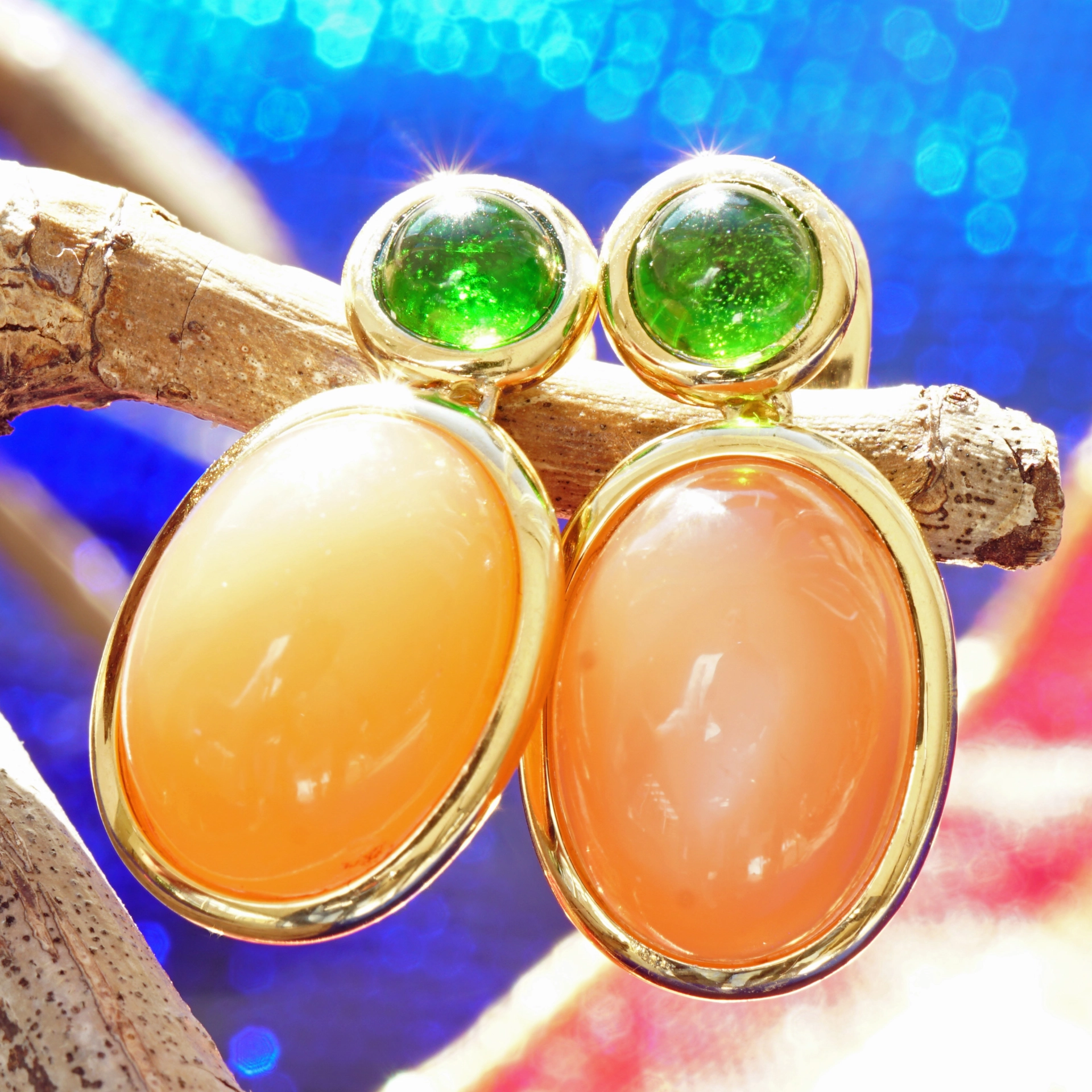 Moonstone Tourmaline Earrings 18 kt Yellowgold ....exquisite Gemstone