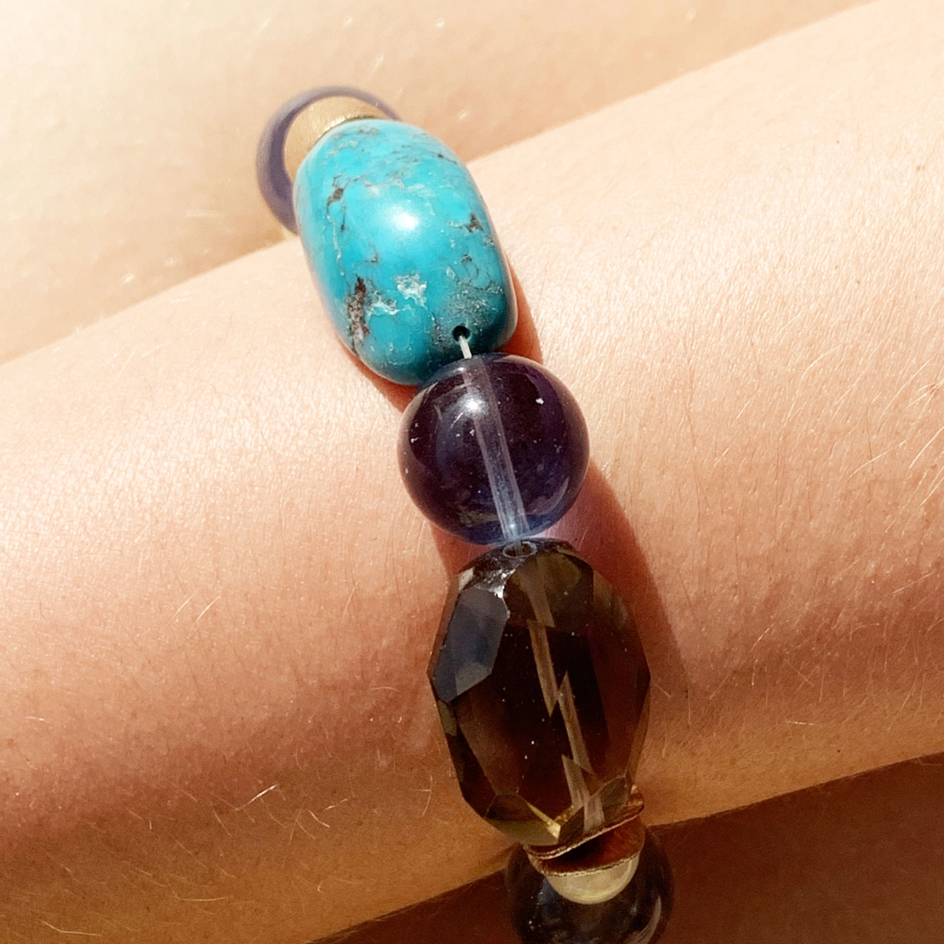 Bracelet elastic great colors turquoise apatite quartzite lava silver gold plated