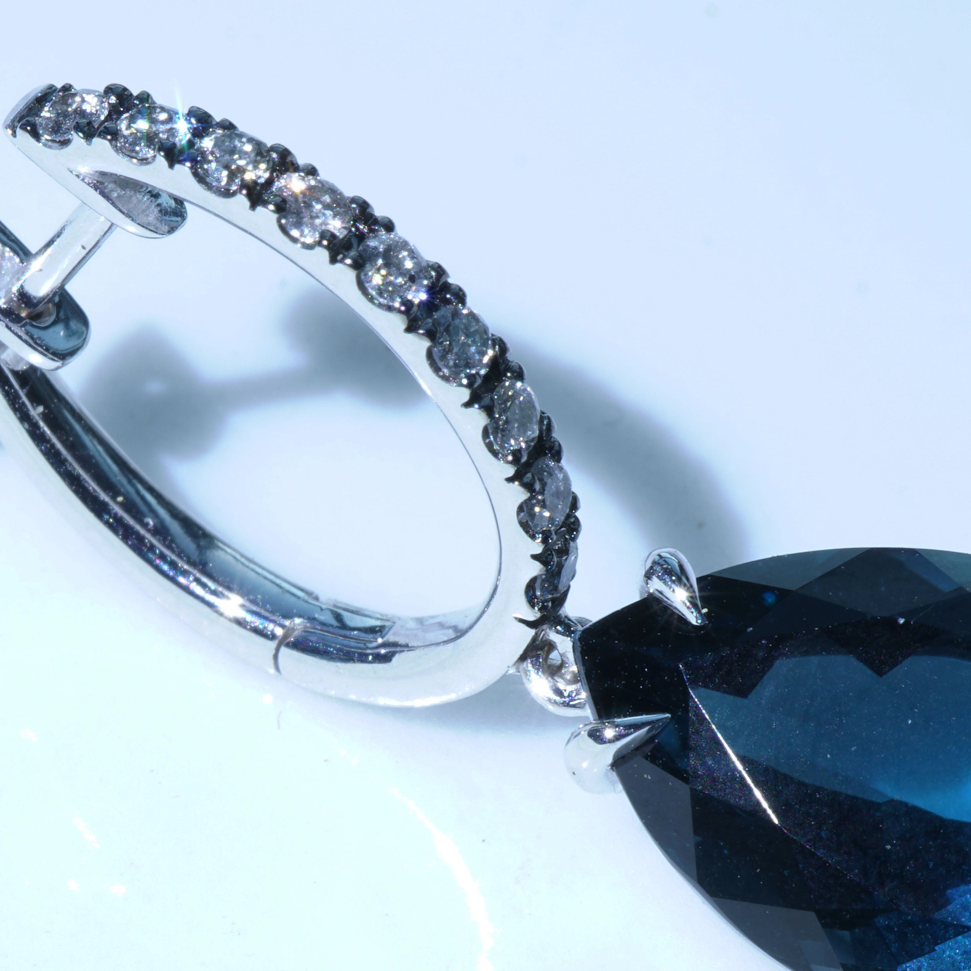 Blue and Grey Color Earrings made in a traditional Goldsmith's Factory in Valenza/Italy Bluetopaz and Diamonds 18kt Whitegold