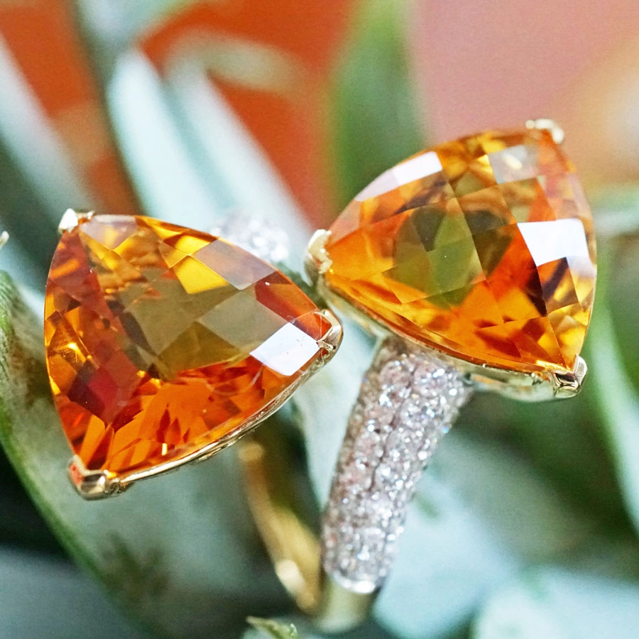 Citrine Trapezoids Brilliant Ring 18 Yellow Gold 11.6 ct