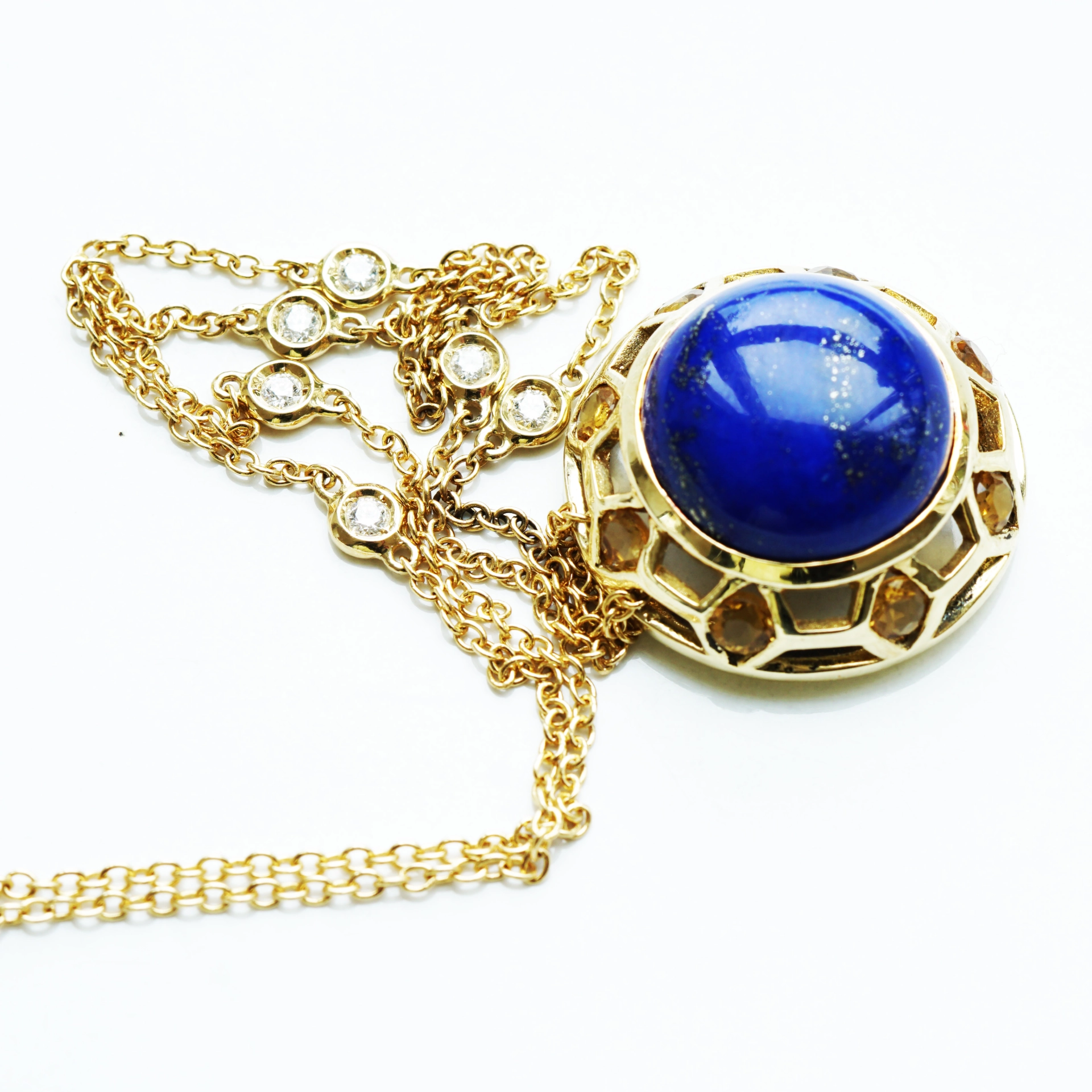 Citrine Lapis Lazuli Necklace with Diamonds....fashionabe Style