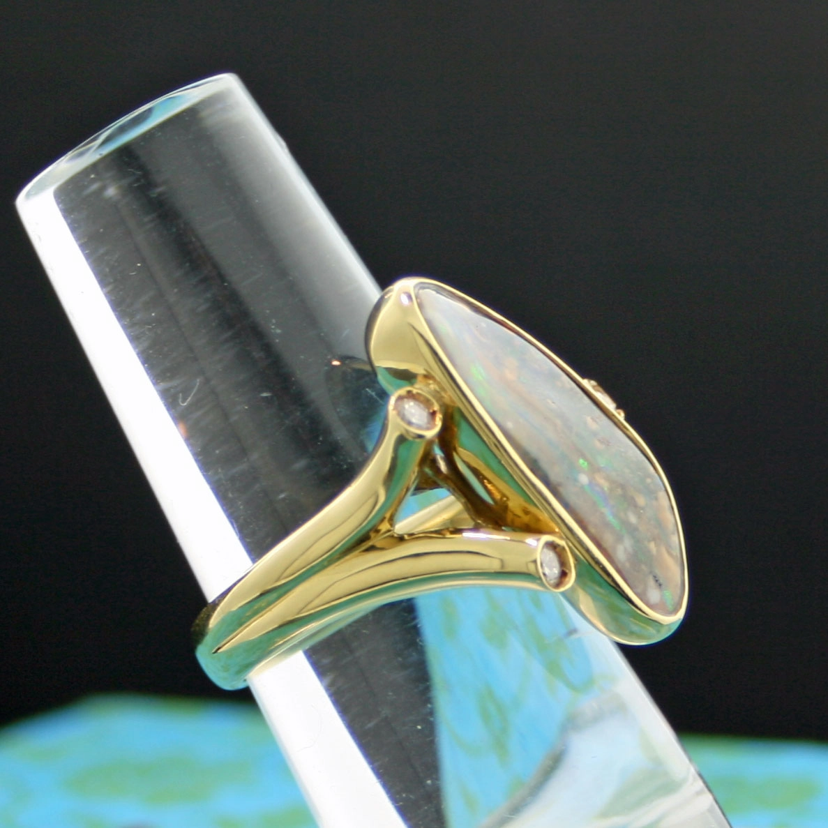Boulderopal-Brillant-Ring, 750er-Gold