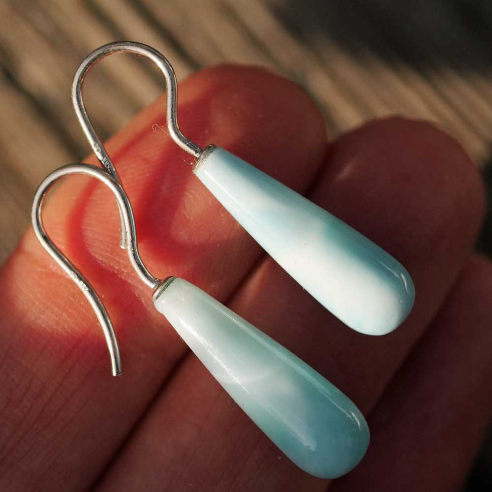 Larimar Pampel earrings with large ear hooks, 585 gold rhodium plated, 36.5 x 7 mm