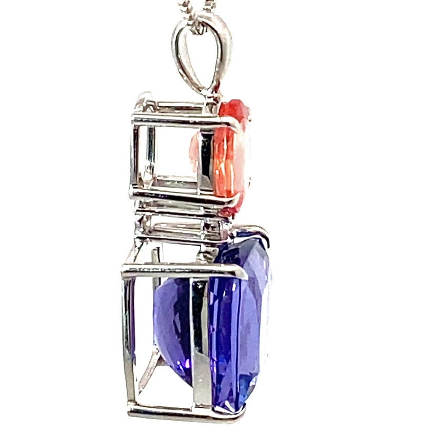 COLORWONDER Tanzanite Rhodochrosite Pendant w. Chain 10.6 and 1.84 ct AAA+ 900 Platinum