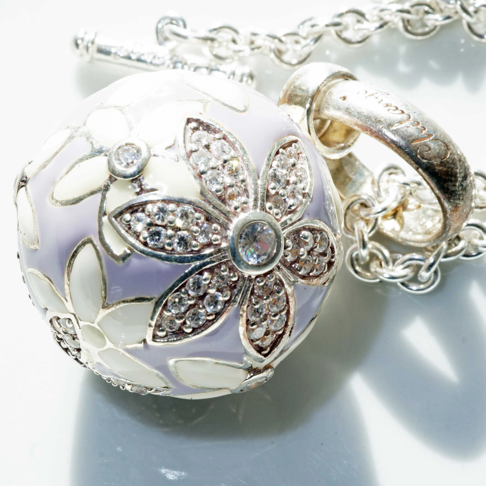 Chilango Pendant Faberge lilac Flower with Circonia 925 Silver Enamel