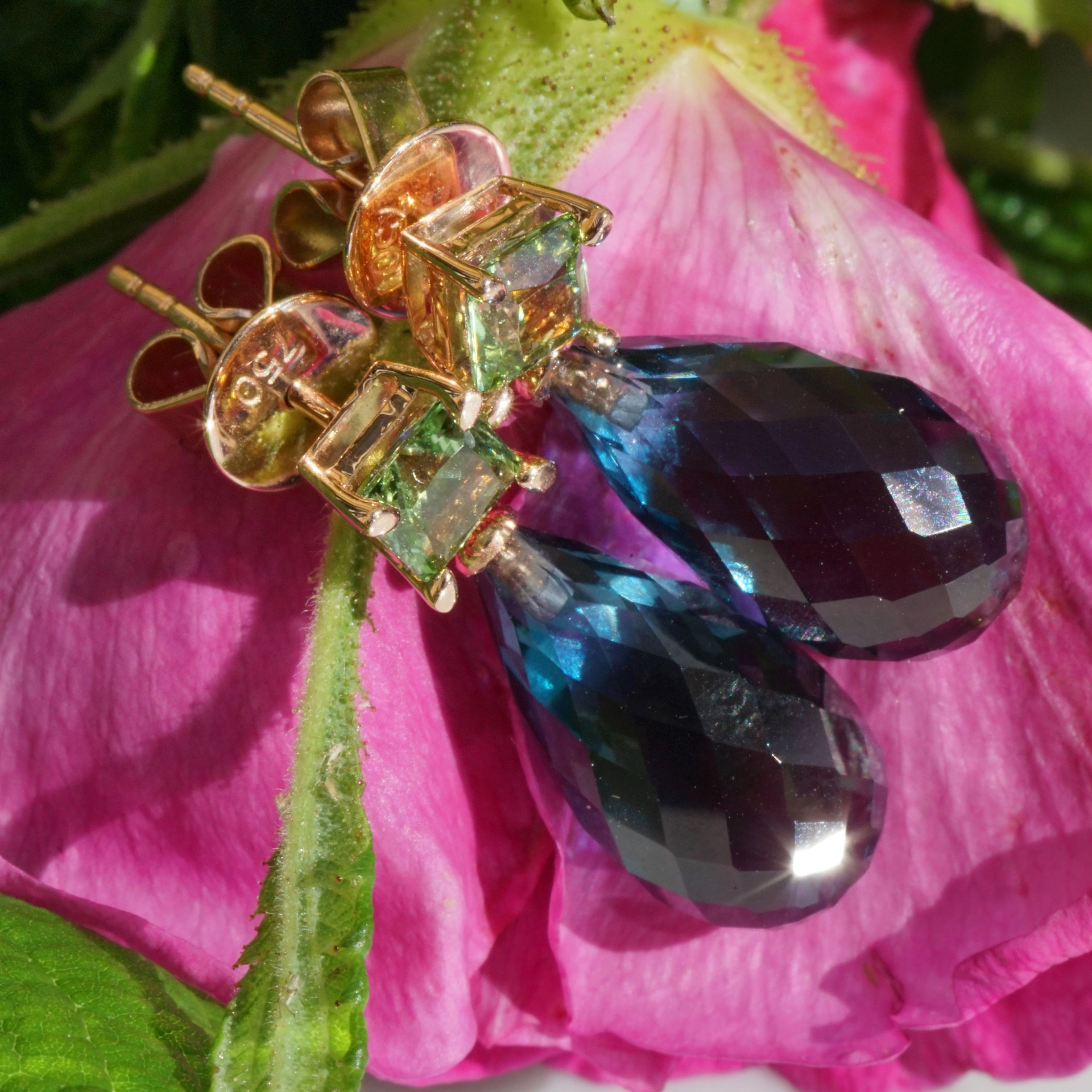 Ohrstecker Blautopas Peridot 750er Rosegold GREAT WE CELEBRATE COLORS