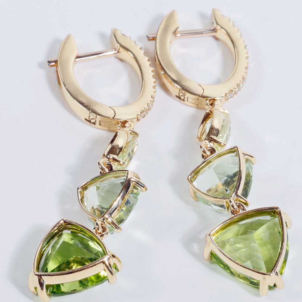 Chrysoberyl Tourmaline Peridot Brilliant Drop Earrings 750 Yellow Gold 10 ct AAA+... unbelievable, fragile play of colours