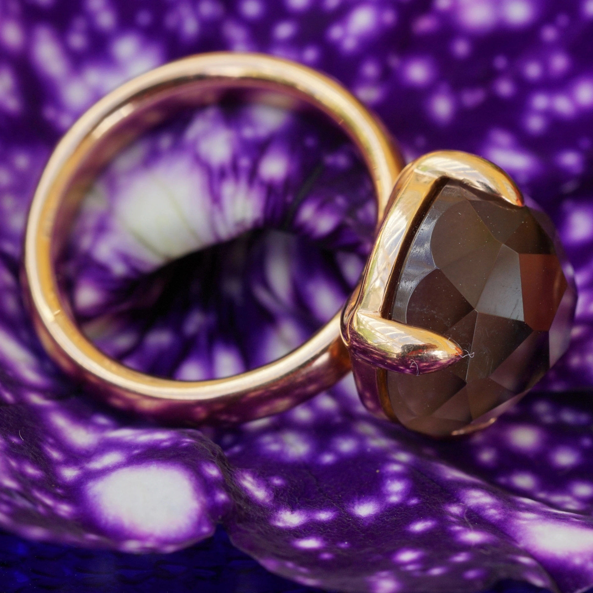 Chilango Ring 925 Silver rose gold plated Smoky Quartz 