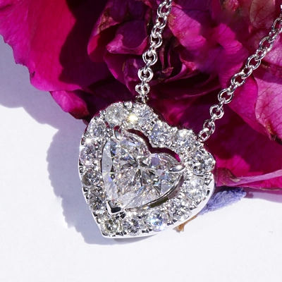 Necklace with Heart full cut brilliant approx. 0.90 ct, H (white) / SI2  GIA report 18 kt White Gold