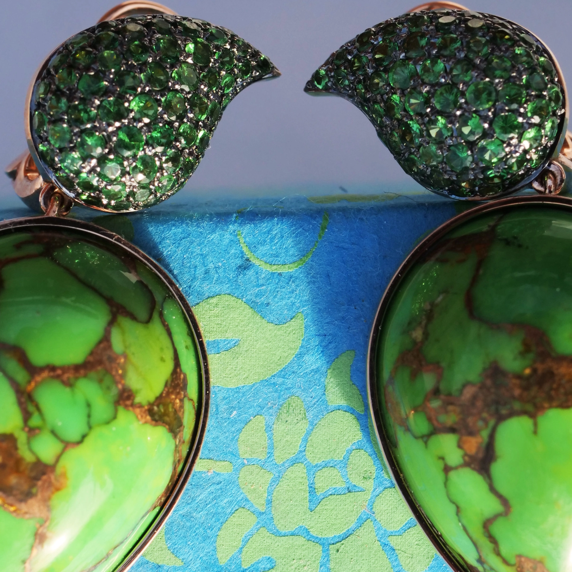 Cooper Turquoise Tsavorith Earring 18 kt Rosegold...Paradies Colors
