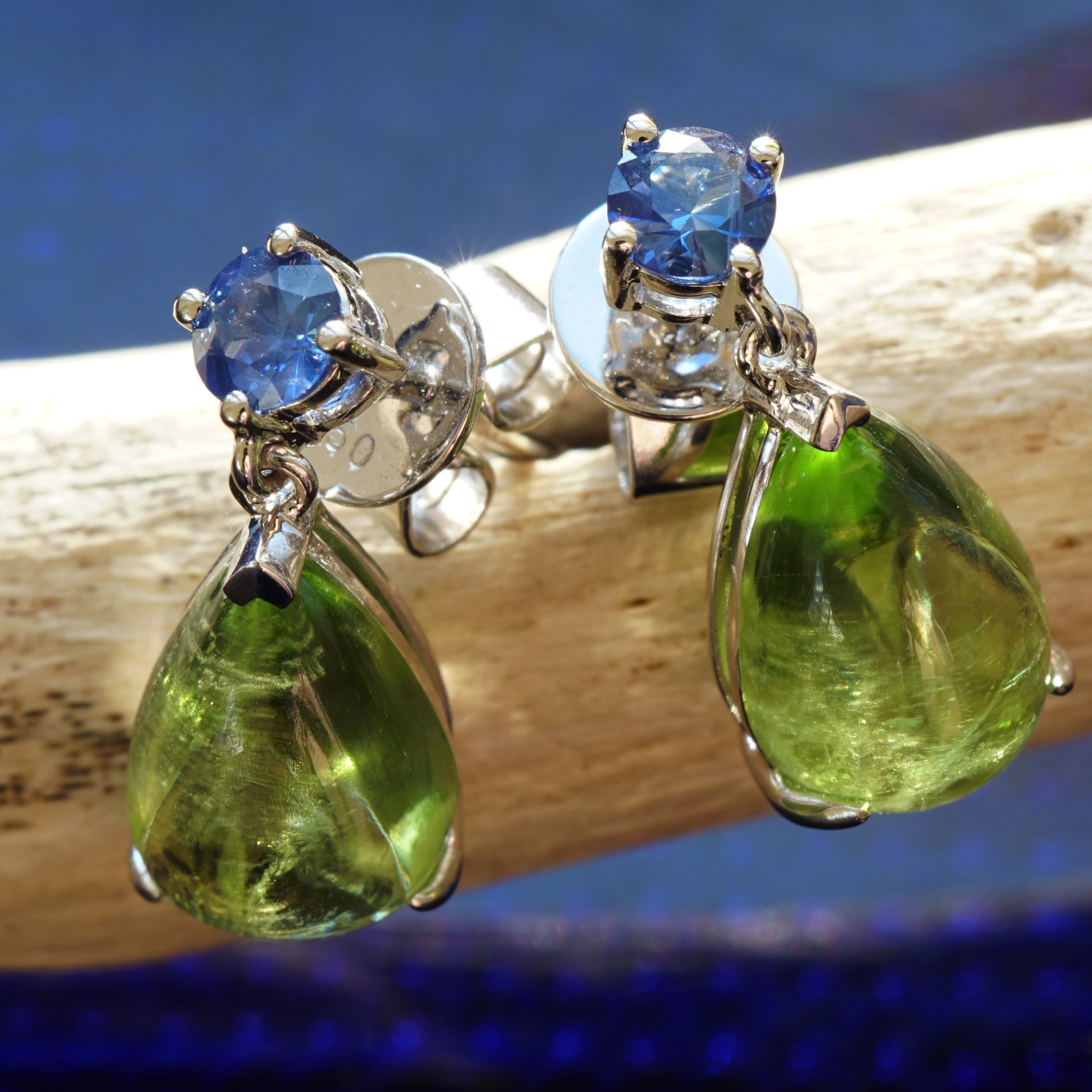 Saphir Peridot Ohrstecker 750er Weissgold...Herzensbrecher Farben Top Saphirqualität
