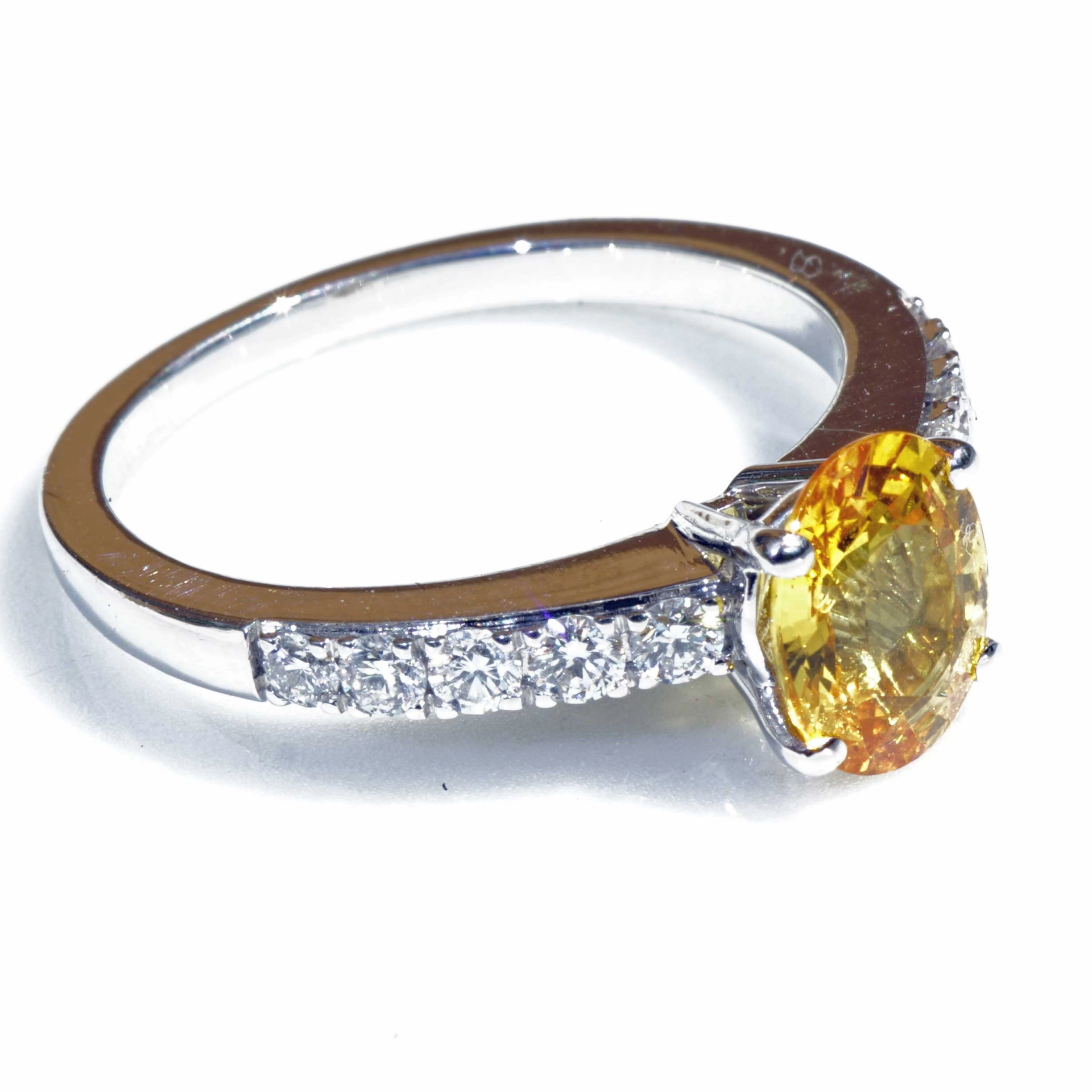 Yellow Saphire Brilliant Ring 18 kt White Gold 1.41 ct AAA+ very fine Jewellery