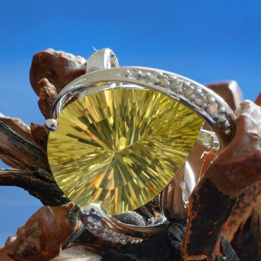 Lemoncitrin Brillant Ring in 750er Weissgold