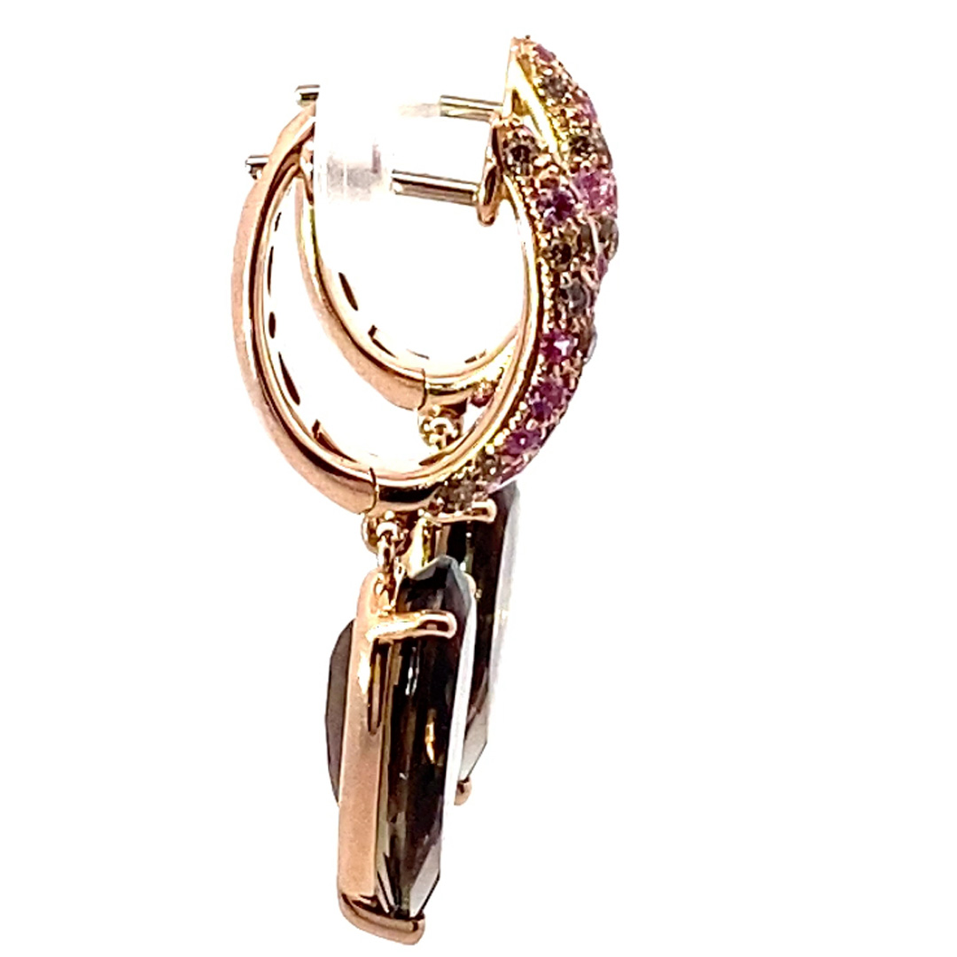 Sapphire Smoky Quartz Brilliant Earrings 750 Rose Gold... noble combination.. Pink and Mocha 6 ct 0.51 ct