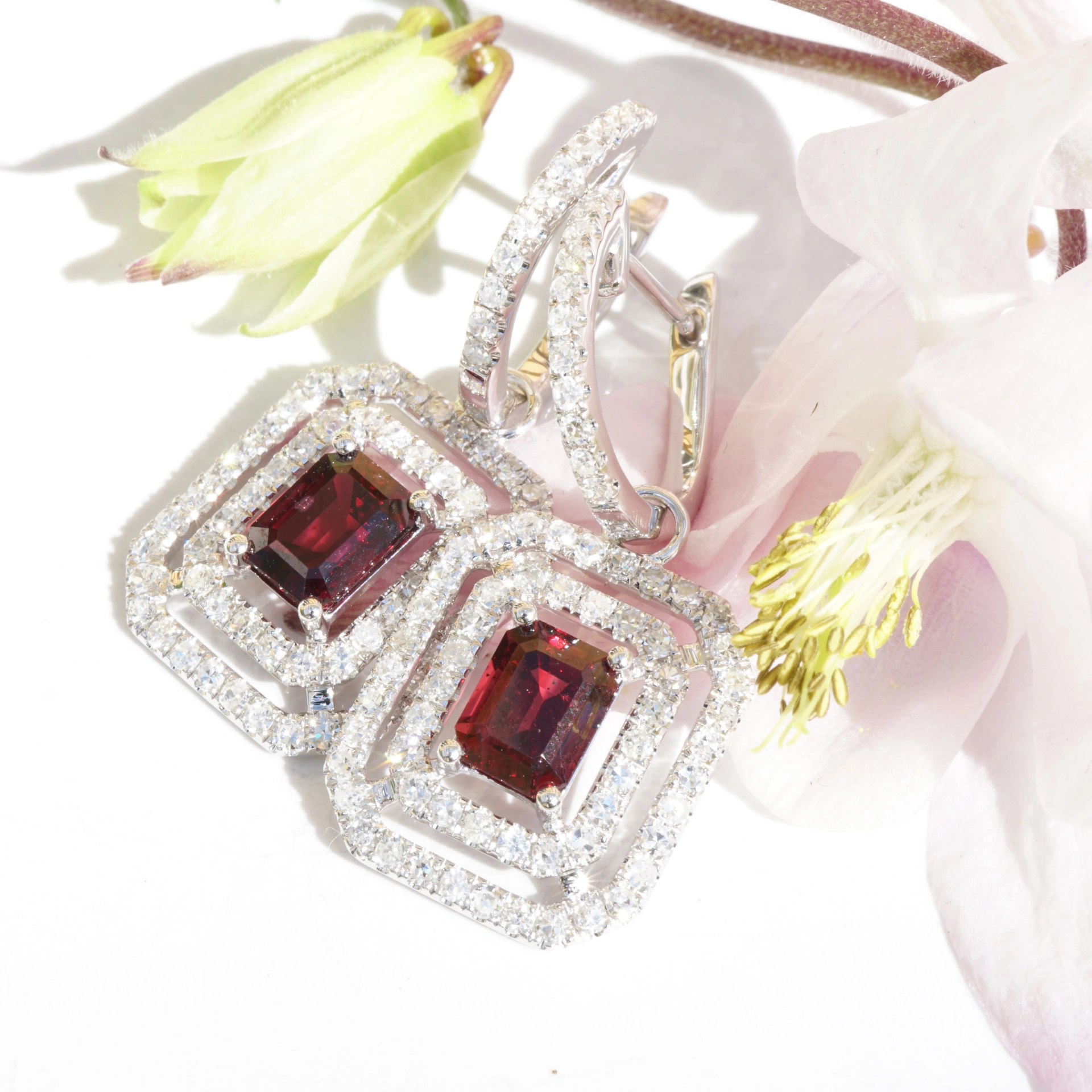 Spinel Diamond Earrings from Burma...a Temptation...rare red Spinell