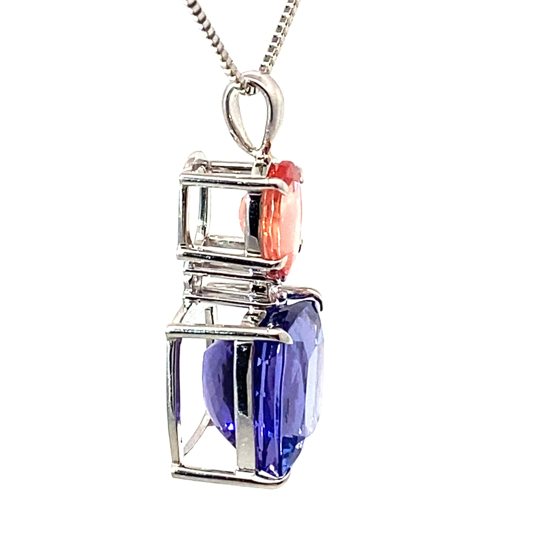 COLORWONDER Tanzanite Rhodochrosite Pendant w. Chain 10.6 and 1.84 ct AAA+ 900 Platinum