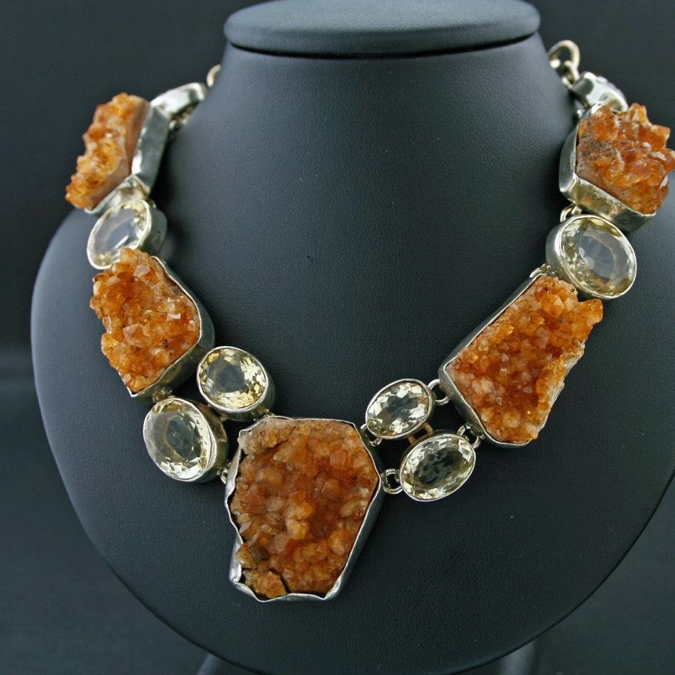 Citrine Chrystell Necklace 925 Silver......unusual Idea.....all handmade